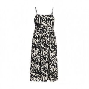 Rachel Zoe Linen Midi Dress XL Black And White Abstract